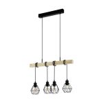 Eglo Pendelleuchte Townshend 5 Stahl Holz Schwarz | IP20 - Geeignet für 4x E27 